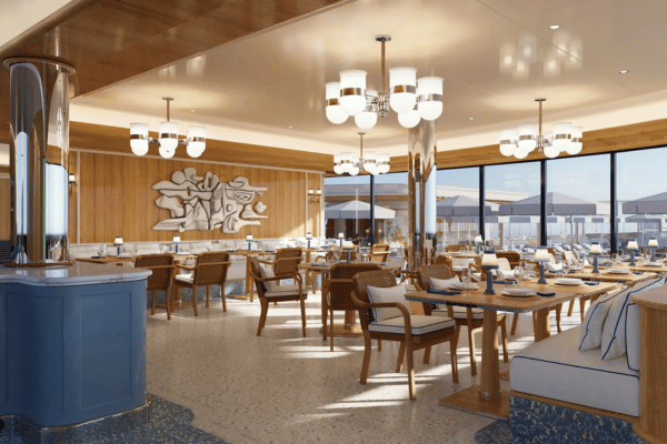 Computer generated image of the planned Terrasse Restaurant onboard Four Seasons Yacht I.