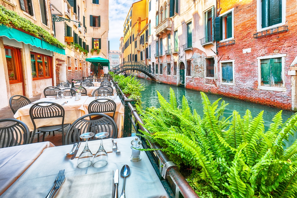 Restaurant on the canal edge in Venice 