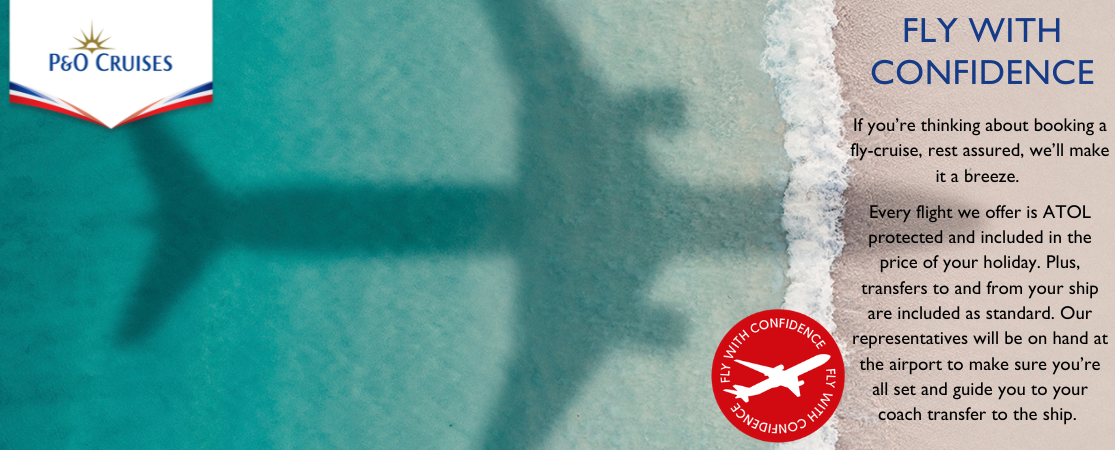 Image explaining that all P&O fly-cruise flights are ATOL protected and include transfers