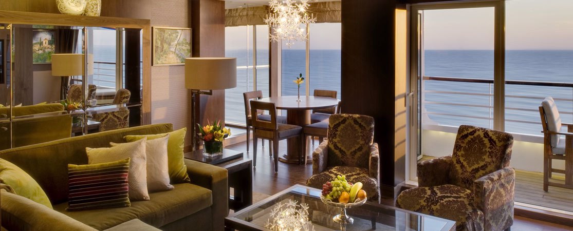 A stylish suite aboard Crystal Cruises
