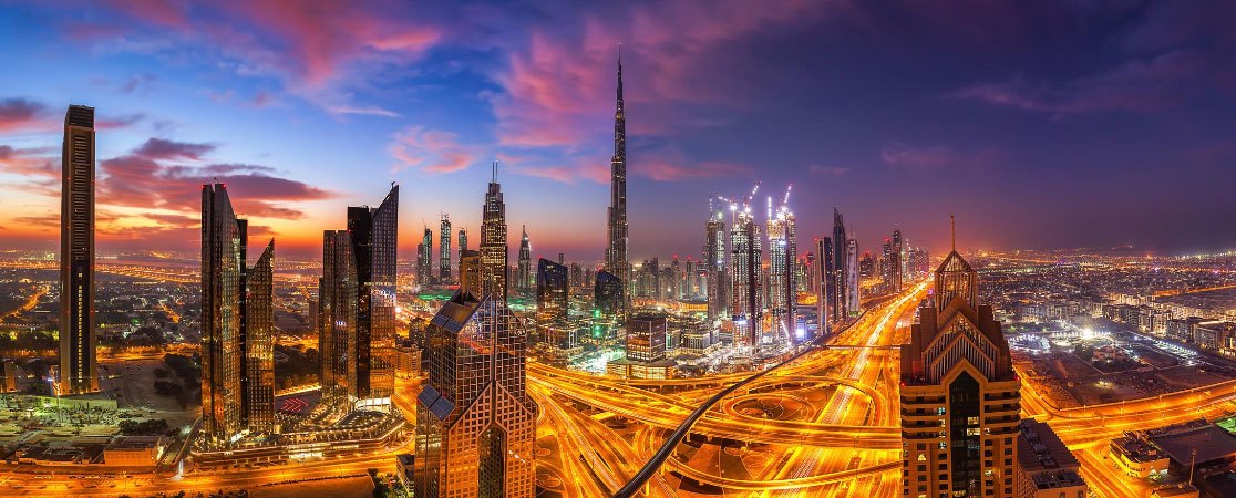 View of Dubai, UAE, at twilight
