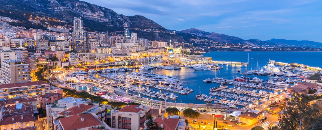 View of Monaco harbour at dusk