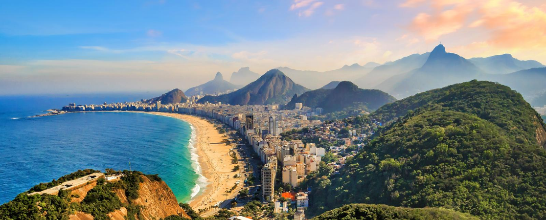 View of the sea, sand and the mountains