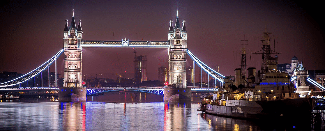 Tower Bridge at night in London