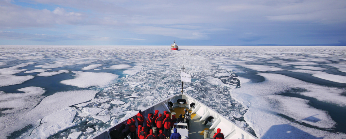 Arctic expedition trip sailing through the ice
