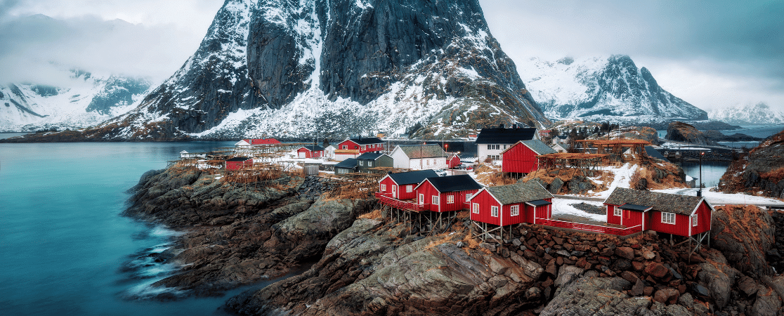 Snowcapped mountains in Lofoten